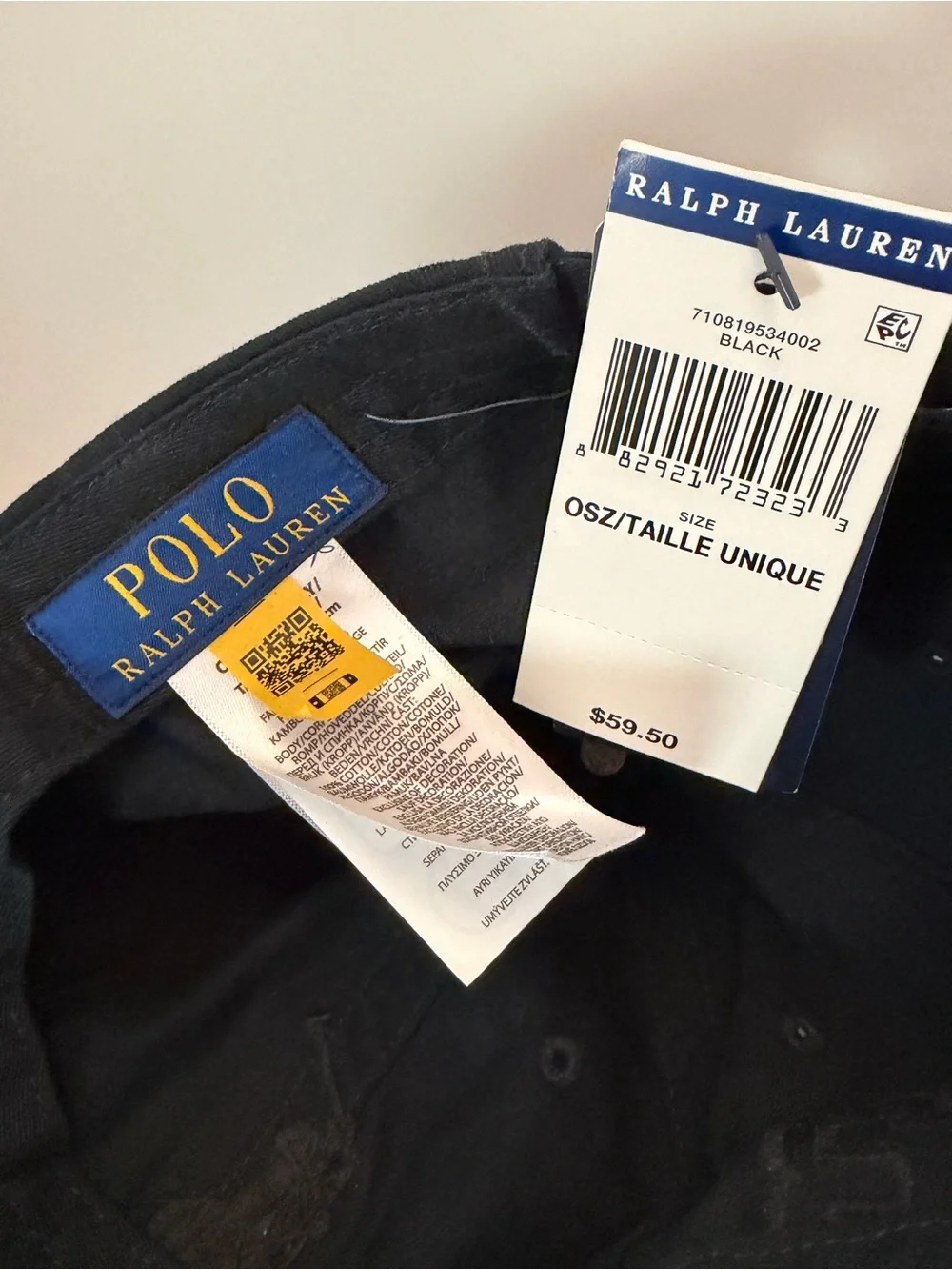 Polo Ralph Lauren Big Pony Tonal Black Baseball Cap Hat Unisex - NWT
